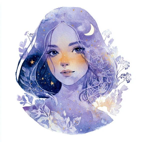 15 Lavender Celestial Woman Faces – Purple Moon Goddess Watercolor Cli — view 4 — watercolor clipart transparent PNG instant download