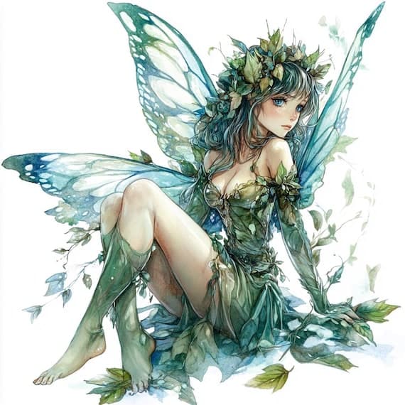 20 Watercolor Green Fairy Clipart — watercolor clipart transparent PNG instant download