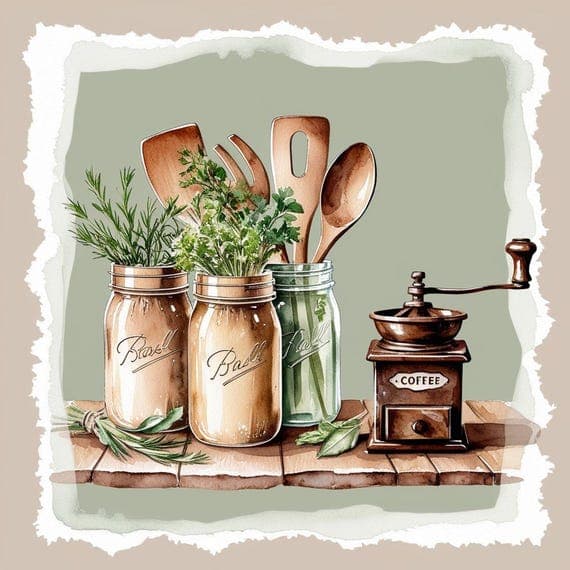 Farmhouse Kitchen Art Prints — view 8 — watercolor clipart transparent PNG instant download