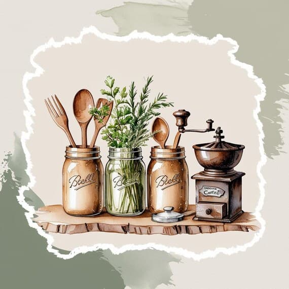 Farmhouse Kitchen Art Prints — view 2 — watercolor clipart transparent PNG instant download