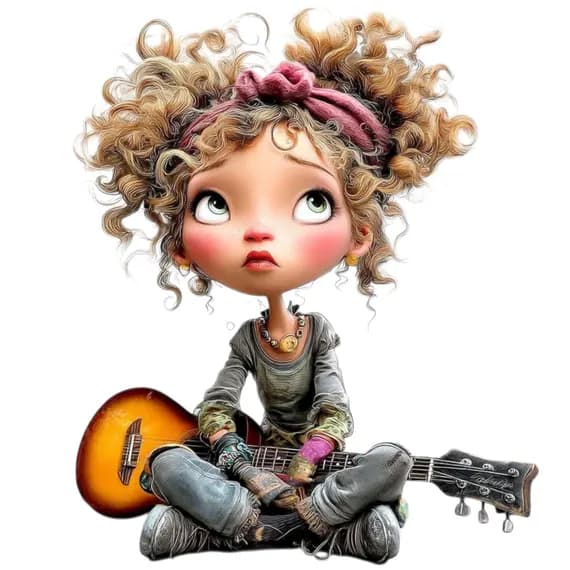 30 Watercolor Guitar Girl Clipart (JPG) — view 5 — watercolor clipart transparent PNG instant download