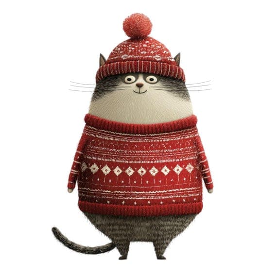 Winter Cats Clipart – Funny Christmas Cat Illustrations (Digital Downl — view 3 — watercolor clipart transparent PNG instant download