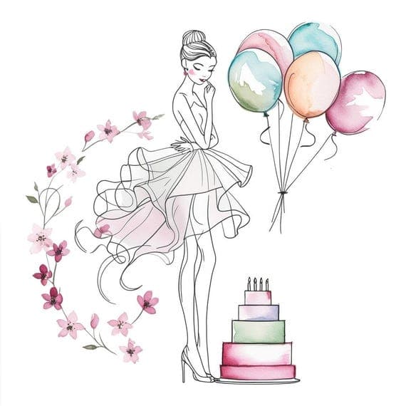 Birthday Girl Watercolor Clipart — view 8 — watercolor clipart transparent PNG instant download