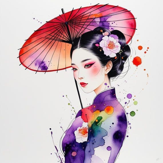 Watercolor Woman with Umbrella Clipart — view 7 — watercolor clipart transparent PNG instant download