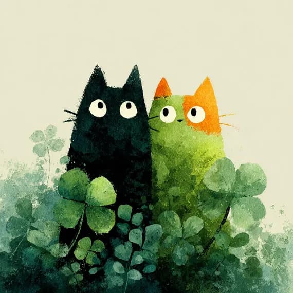 20 Clover Cats Watercolor Clipart Printable for Wall Art Prints Digita — watercolor clipart transparent PNG instant download