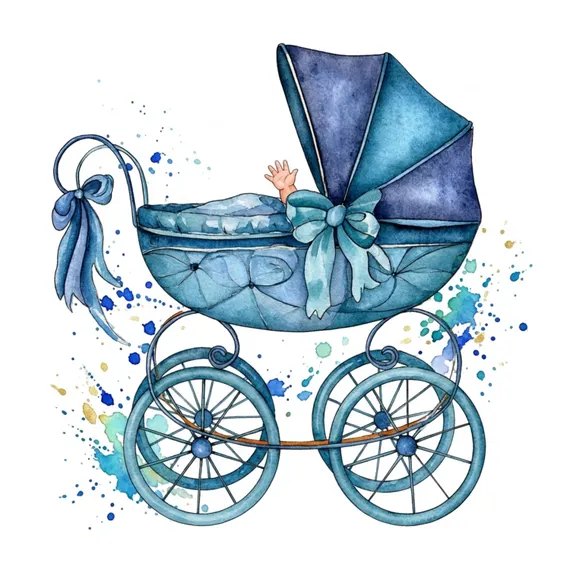 19 Vintage Baby Pram Clipart PNG — watercolor clipart transparent PNG instant download