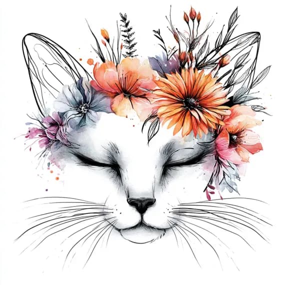 24 Tuxedo Cat Clipart Floral Crown — view 4 — watercolor clipart transparent PNG instant download