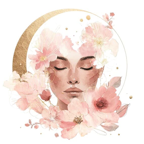 15 Celestial Floral Woman Faces – Gold Watercolor Goddess Clipart for  — view 7 — watercolor clipart transparent PNG instant download
