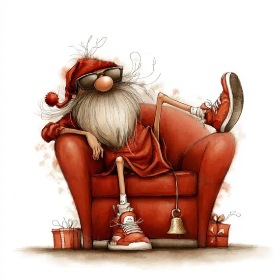 Retro Santa Clipart — view 2 — watercolor clipart transparent PNG instant download