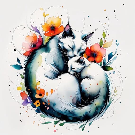 Watercolor Mother and Kitten Clipart — view 2 — watercolor clipart transparent PNG instant download