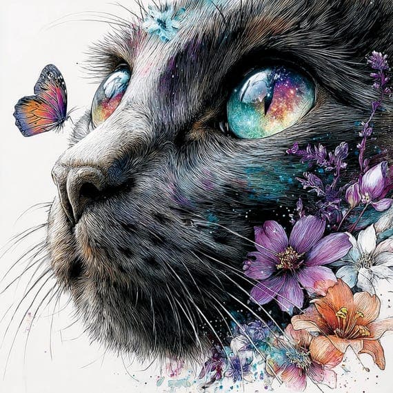 17 Magical Black Cat Clipart JPG — view 6 — watercolor clipart transparent PNG instant download