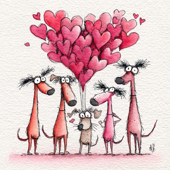 28 Whimsical Dog Love Clipart — view 7 — watercolor clipart transparent PNG instant download