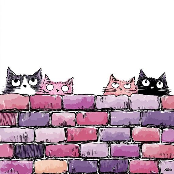 25 Quirky Brick Wall Cat Clipart — view 6 — watercolor clipart transparent PNG instant download
