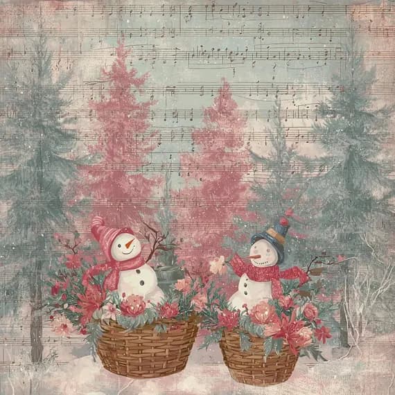 12 Vintage Snowman Junk Journal Papers — view 5 — watercolor clipart transparent PNG instant download