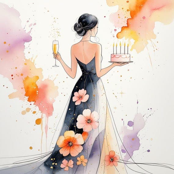 Birthday Girl Watercolor Clipart, Elegant Floral Woman (Digital Downlo — view 2 — watercolor clipart transparent PNG instant download