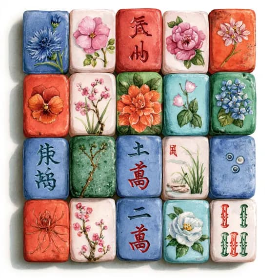 20 Whimsical Mahjong Clipart PNG — view 5 — watercolor clipart transparent PNG instant download