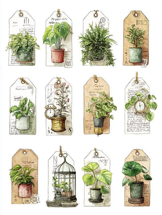 14 Floral Tag Sheet Clipart PNG Bundle for Scrapbooking,  & Fantasy Cr — watercolor clipart transparent PNG instant download