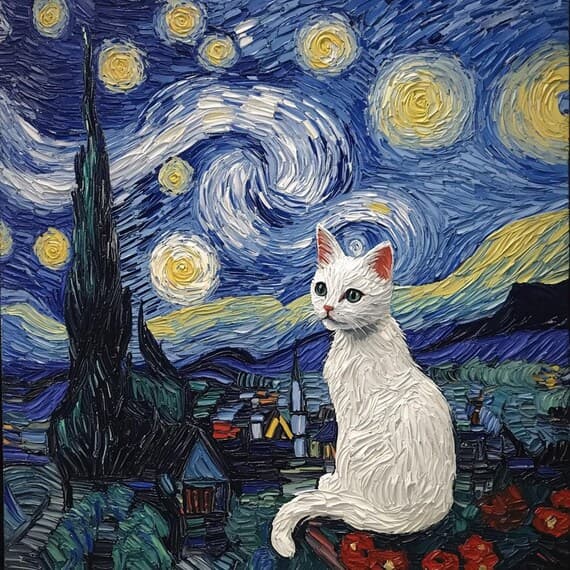 Starry Night Cat Clipart — view 3 — watercolor clipart transparent PNG instant download