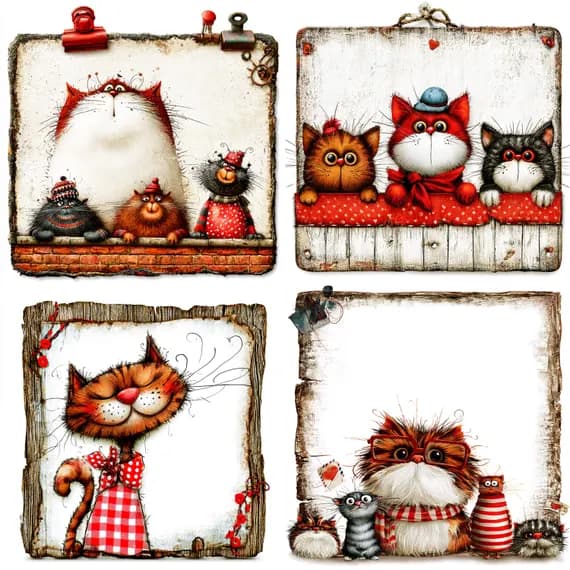 21 Whimsical Cat Clipart PNG — watercolor clipart transparent PNG instant download