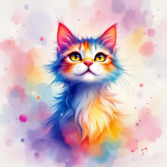 Whimsical Floral Cat Clipart — view 4 — watercolor clipart transparent PNG instant download
