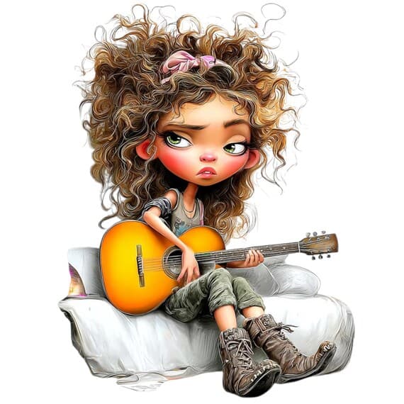 30 Watercolor Guitar Girl Clipart (JPG) — view 3 — watercolor clipart transparent PNG instant download