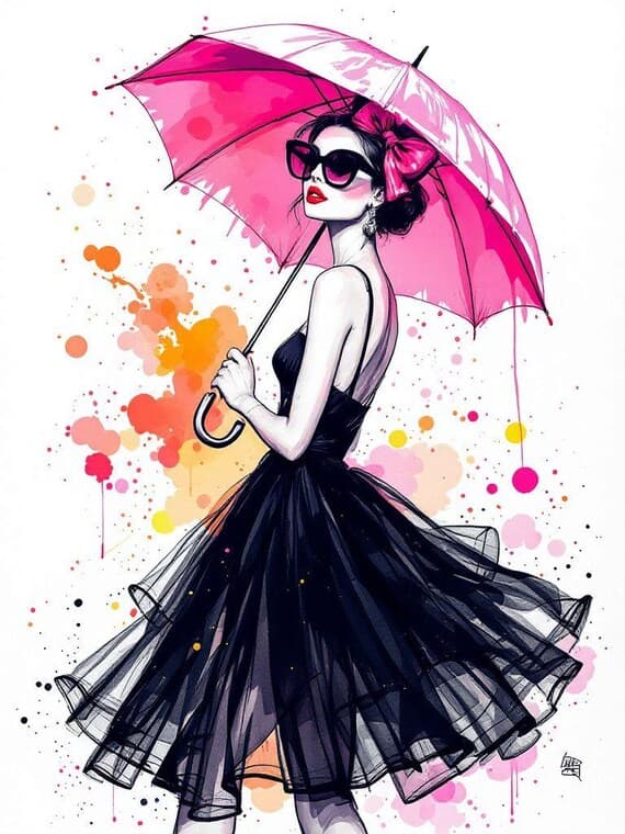 15 Watercolor Woman with Umbrella Clipart — view 3 — watercolor clipart transparent PNG instant download