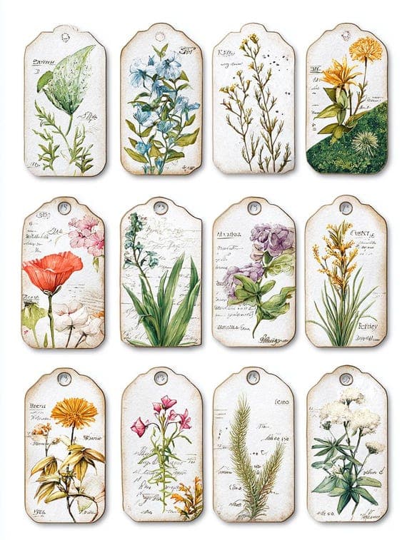 14 Floral Tag Sheet Clipart PNG Bundle for Scrapbooking,  & Fantasy Cr — view 5 — watercolor clipart transparent PNG instant download