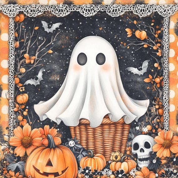 Vintage Halloween Paper Bundle – Spooky Calico, Junk Journals (JPGs) — view 8 — watercolor clipart transparent PNG instant download