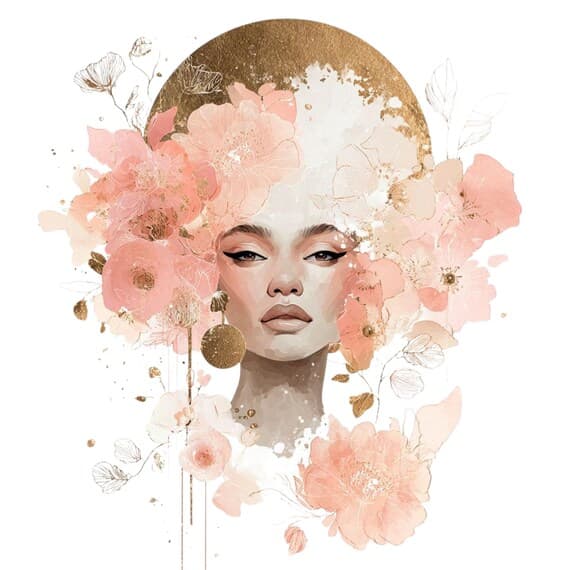 15 Celestial Floral Woman Faces – Gold Watercolor Goddess Clipart for  — view 2 — watercolor clipart transparent PNG instant download