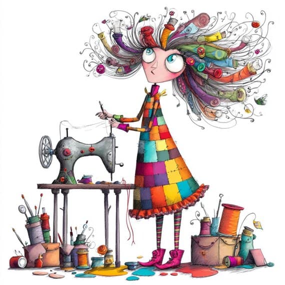 Quirky Seamstress Girl Clipart, Sewing Machine PNG for Crafting — view 7 — watercolor clipart transparent PNG instant download