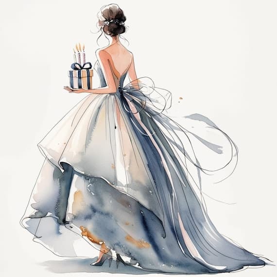 Elegant Birthday Girl Clipart — view 5 — watercolor clipart transparent PNG instant download