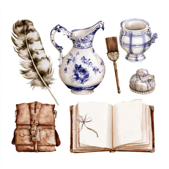 20 Vintage Writer Clipart PNG — watercolor clipart transparent PNG instant download