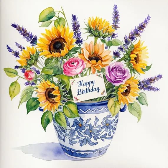 Happy Floral Birthday Clipart Bundle PNG — view 3 — watercolor clipart transparent PNG instant download