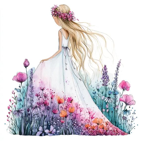 16 Whimsical Princess Clipart PNG — view 6 — watercolor clipart transparent PNG instant download