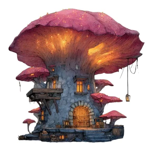 15 Whimsical Mushroom House Clipart (PNG) — watercolor clipart transparent PNG instant download
