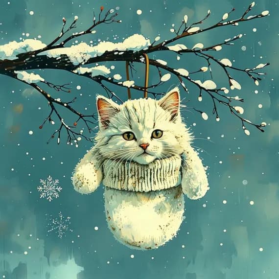 Christmas Kitten Clipart, Watercolor Cat in Mitten (Digital Download) — view 4 — watercolor clipart transparent PNG instant download