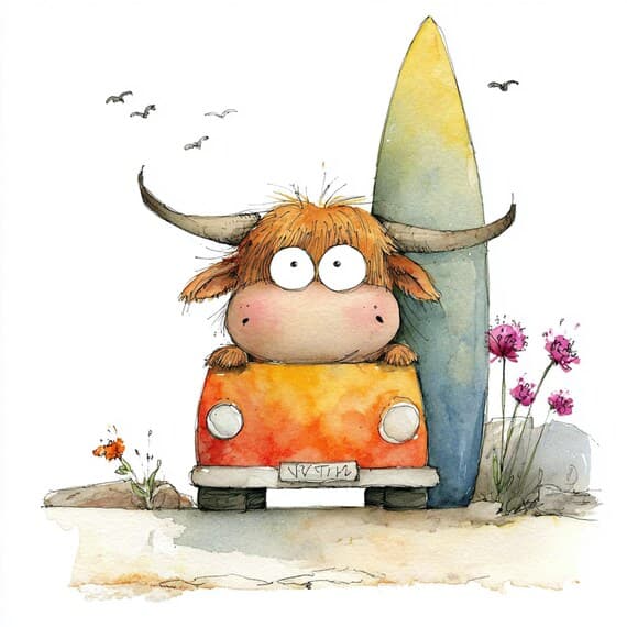 18 Whimsical Highland Cow Clipart JPG — watercolor clipart transparent PNG instant download