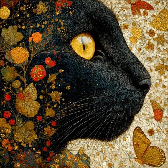19 Vintage Black Cat Clipart JPG — view 7 — watercolor clipart transparent PNG instant download