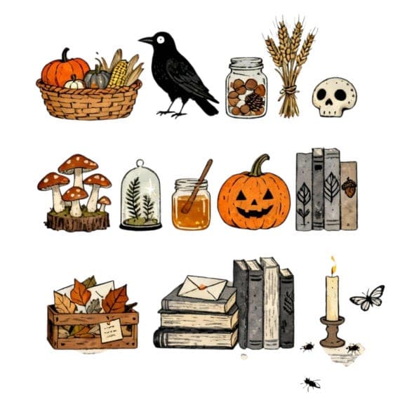 15 Cozy Halloween Bookshelf Png, Reader Book Clipart for print and Cra — view 3 — watercolor clipart transparent PNG instant download