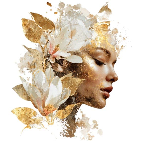 Afro Celestial Woman Clipart – Gold Floral Goddess PNG JPG (Digital Do — view 4 — watercolor clipart transparent PNG instant download