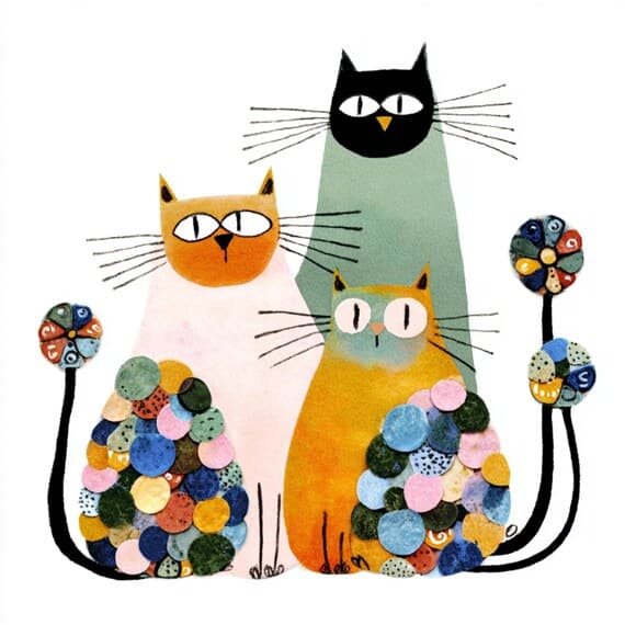 16 Whimsical Patchwork Cat Clipart , Fantasy Folk Art ( Digital Downlo — view 2 — watercolor clipart transparent PNG instant download