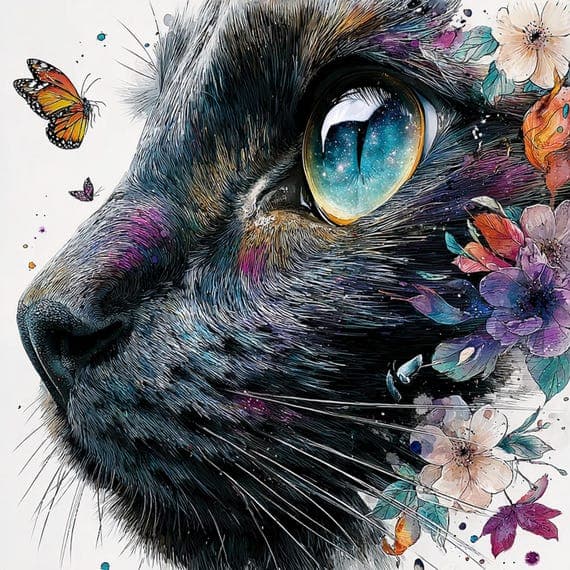 17 Magical Black Cat Clipart JPG — watercolor clipart transparent PNG instant download