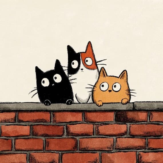25 Quirky Brick Wall Cat Clipart — view 5 — watercolor clipart transparent PNG instant download