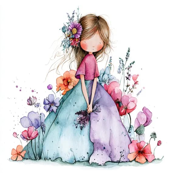 16 Whimsical Princess Clipart PNG — view 3 — watercolor clipart transparent PNG instant download
