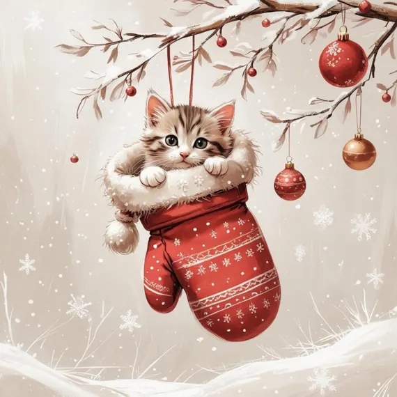 Christmas Kitten Clipart, Watercolor Cat in Mitten (Digital Download) — view 6 — watercolor clipart transparent PNG instant download