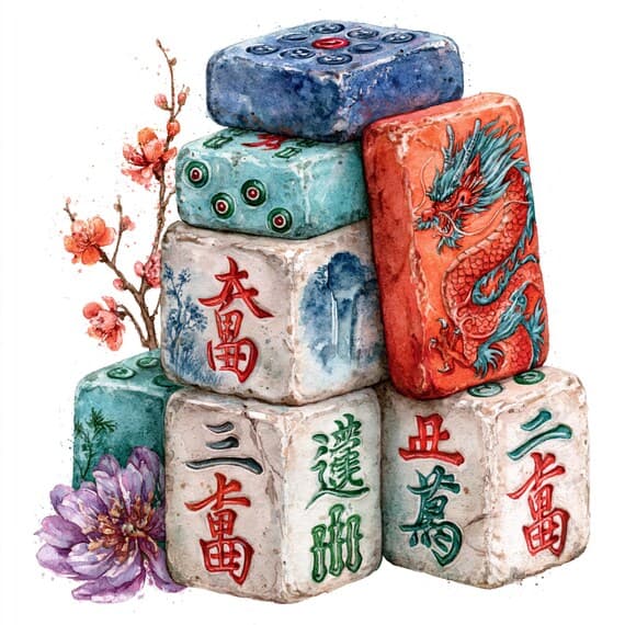 20 Whimsical Mahjong Clipart PNG — view 2 — watercolor clipart transparent PNG instant download