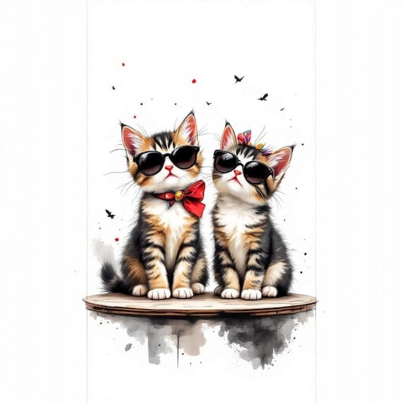 Watercolor Kitten Clipart Set, Cat Illustrations (Digital Download) — view 2 — watercolor clipart transparent PNG instant download