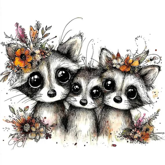 20 Raccoon Clipart Set — watercolor clipart transparent PNG instant download