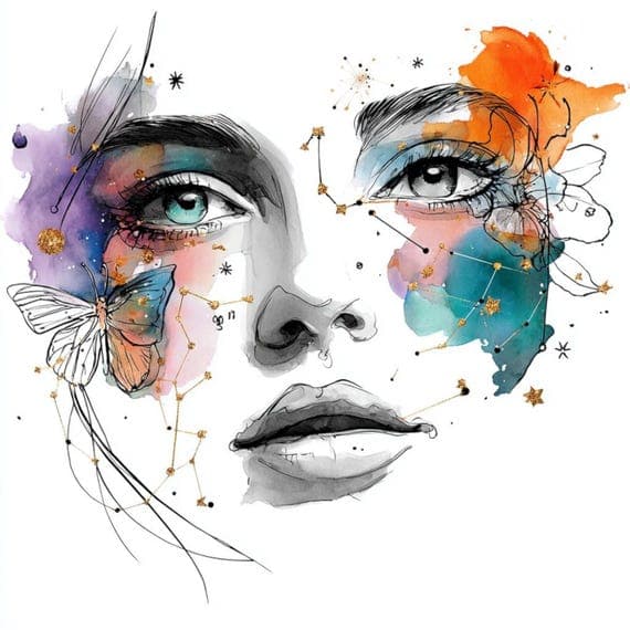 20 Floral Woman Faces Clipart (JPG) – Watercolor Line Art Portraits fo — view 2 — watercolor clipart transparent PNG instant download