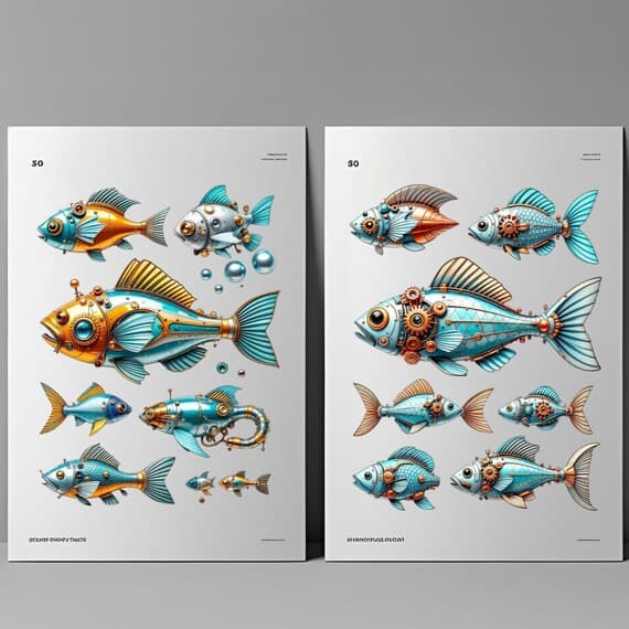100 Steampunk Fish 100+ PNG Bundle β view 3 β watercolor clipart transparent PNG instant download